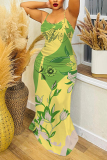 Rose Red Abstract Print Sleeveless Backless Bodycon Casual Party Vacation Plus Size Maxi Slip Dresses
