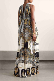 Multicolor National Totem Print O Neck Sleeveless Backless Lace Up Loose Casual Vacation Maxi Dresses