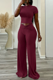 Black Casual Half A Turtleneck Short Sleeve T-shirt and Wide Leg Pants Two Piece Trouser Sets