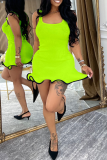 White Contrast Sleeveless Ruffled Wavy Hem Bodycon Casual Outing Mini Vest Dresses