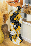 Dark Blue Floral Print Sleeveless Backless Bodycon Casual Party Vacation Plus Size Maxi Slip Dresses