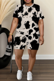 Light Green Butterfly Graphic Print O Neck Short Sleeve T Shirt and Shorts Casual Outings Plus Size Two Piece Short Set