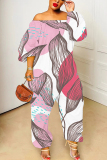 Purple Graphic Print Off Shoulder Long Sleeve Casual Outings Harlan Jumpsuit