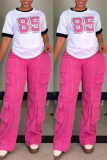 Black Digital Print O Neck Short Sleeve T Shirt and Baggy Cargo Pants Casual Outings Two Piece Matching Set