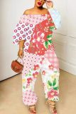 Pink Floral Print Off Shoulder Long Sleeve Casual Outings Harlan Jumpsuit