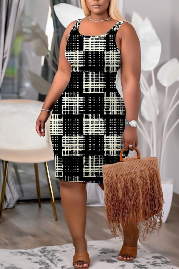 Dark Grey U Neck Sleeveless Knee Length Casual Outings Bodycon Tank Midi Dress