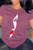 White portrait Print O Neck Short Sleeve Casual Outings Women Loose Graphic T Shirt