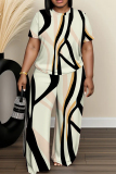 Light Blue Floral Butterfly Print O Neck Short Sleeve T Shirt and Wide Leg Pant Casual Outings Plus Size Two Piece Pant Set