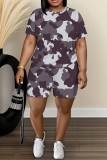Light Green Butterfly Graphic Print O Neck Short Sleeve T Shirt and Shorts Casual Outings Plus Size Two Piece Short Set