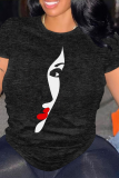 White portrait Print O Neck Short Sleeve Casual Outings Women Loose Graphic T Shirt