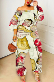 Purple Graphic Print Off Shoulder Long Sleeve Casual Outings Harlan Jumpsuit