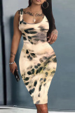 Brown U Neck Sleeveless Knee Length Casual Outings Plus Size Bodycon Vest Midi Dress