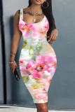 Purple Graphic Print U Neck Sleeveless Knee Length Casual Outings Plus Size Bodycon Vest Midi Dress