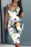 Purple Graphic Print U Neck Sleeveless Knee Length Casual Outings Plus Size Bodycon Vest Midi Dress