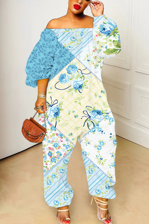 Pink Floral Print Off Shoulder Long Sleeve Casual Outings Harlan Jumpsuit