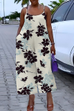 Pink Floral Print Off Shoulder Sleeveless Backless Spaghetti Strap Causl Outing Cami Jumpsuit