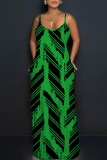 Blue Graphic Print Sleeveless Backless Spaghetti Strap Floor Length Casual Outings Straight Loose Maxi Slip Dresss
