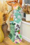 Pink Floral Print Off Shoulder Sleeveless Backless Spaghetti Strap Casual Outings Bodycon Maxi Slip Dress