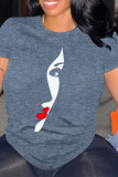 White portrait Print O Neck Short Sleeve Casual Outings Women Loose Graphic T Shirt