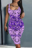 Brown U Neck Sleeveless Knee Length Casual Outings Plus Size Bodycon Vest Midi Dress