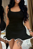 White Sleeveless Backless U Neck Wave Curling Mini Vest Dresses