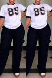 Black Digital Print O Neck Short Sleeve T Shirt and Baggy Cargo Pants Casual Outings Two Piece Matching Set