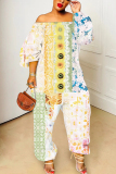 Pink Floral Print Off Shoulder Long Sleeve Casual Outings Harlan Jumpsuit