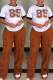 Black Digital Print O Neck Short Sleeve T Shirt and Baggy Cargo Pants Casual Outings Two Piece Matching Set