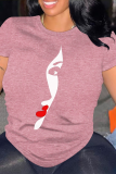 White portrait Print O Neck Short Sleeve Casual Outings Women Loose Graphic T Shirt