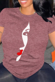 White portrait Print O Neck Short Sleeve Casual Outings Women Loose Graphic T Shirt