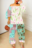 Pink Floral Print Off Shoulder Long Sleeve Casual Outings Harlan Jumpsuit
