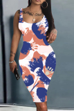 White U Neck Sleeveless Knee Length Casual Outings Plus Size Bodycon Vest Midi Dress