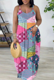 Dark Brown Sleeveless Backless Spaghetti Strap Floor Length Casual Outings Straight Loose Maxi Slip Dresses