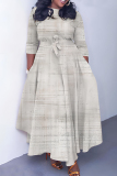 Pink O Neck 3/4 Sleeve Casual Daily Pleated Hem Straight Loose Swing Maxi Dresses