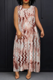 Grey Blue O Neck Sleeveless Casual Daily Plus Size Straight Loose Maxi Dresses