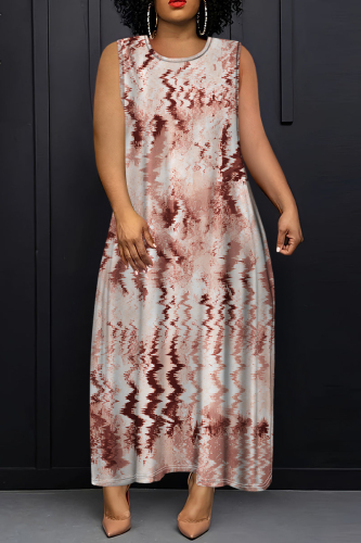 Grey Blue O Neck Sleeveless Casual Daily Plus Size Straight Loose Maxi Dresses