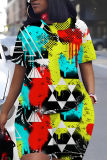 Yellow Red O Neck Short Sleeve T Shirt and High Waist Shorts Casual Outings Two Pieces Short Set