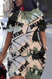 Grey Green Red O Neck Short Sleeve T Shirt and High Waist Shorts Casual Outings Two Pieces Short Set