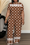 White O Neck Short Sleeve T Shirt and Wide Leg Pants Casual Daily Plus Size Two Piece Trouser Set