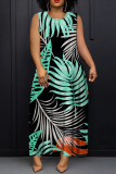 Grey Blue O Neck Sleeveless Casual Daily Plus Size Straight Loose Maxi Dresses