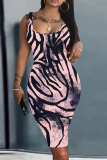 Black Striped Print U Neck Off Shoulder Sleeveless Knee Length Casual Daily Plus Size Bodycon Tank Midi Dresses