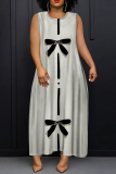 Grey Blue O Neck Sleeveless Casual Daily Plus Size Straight Loose Maxi Dresses
