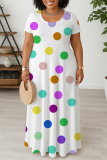 Purple Graphic Print V Neck Short Sleeve Floor Length Casual Outings Plus Size Straight Loose Maxi Dresses
