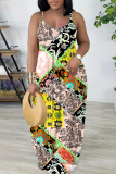 Dark Brown Sleeveless Backless Spaghetti Strap Floor Length Casual Outings Straight Loose Maxi Slip Dresses