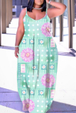 Rose Purple Floral Fruit Print Sleeveless Backless Spaghetti Strap Floor Length Casual Outings Straight Loose Maxi Slip Dresses