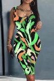 Yellow U Neck Off Shoulder Sleeveless Knee Length Casual Daily Plus Size Bodycon Tank Midi Dresses