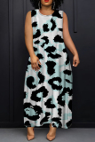 Grey Blue O Neck Sleeveless Casual Daily Plus Size Straight Loose Maxi Dresses