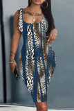 Black Striped Print U Neck Off Shoulder Sleeveless Knee Length Casual Daily Plus Size Bodycon Tank Midi Dresses