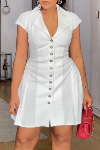 White Turndown Collar Cap Sleeve Button-Down A-Line Pocket Casual Outings Blazer Mini Dress White Turndown Collar Cap Sleeve Button-Down A-Line Pocket Casual Outings Blazer Mini Dress