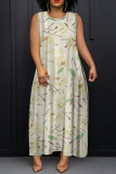 Grey Blue O Neck Sleeveless Casual Daily Plus Size Straight Loose Maxi Dresses